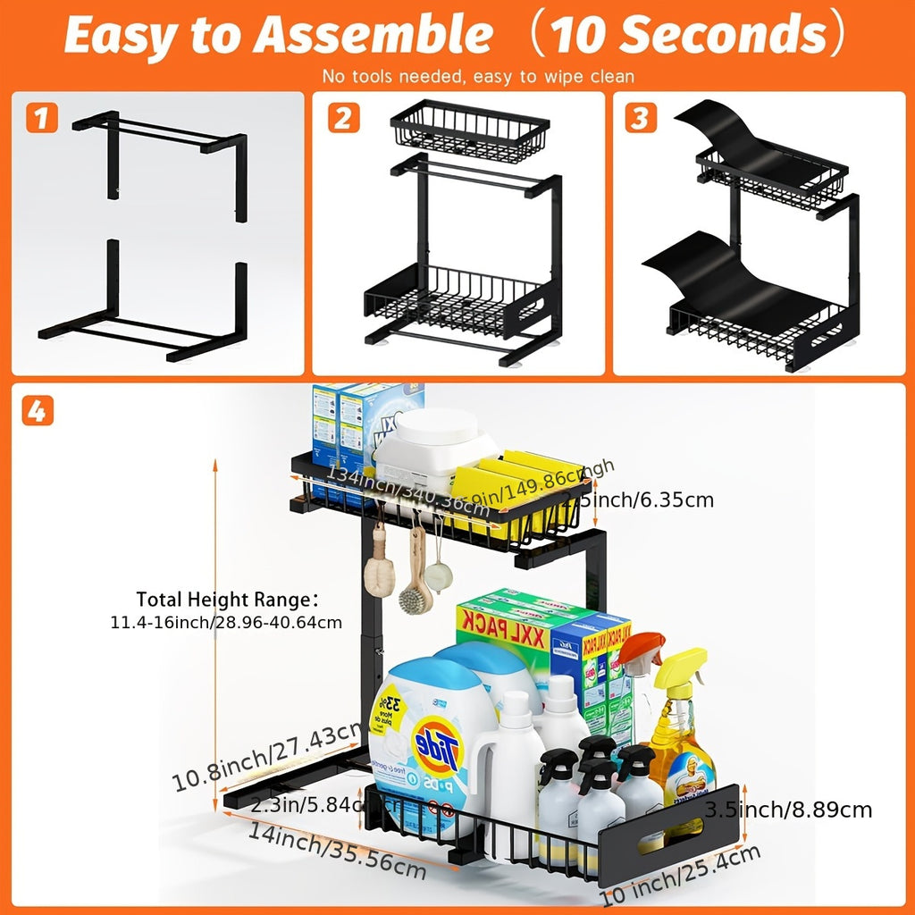 Under Sink Organizers, Metal Pull Out Under Sink Organizers And Storage Shelves with Sliding Drawer, Under Sink Storage for Kitchen, Bathroom (1pack/2pack)