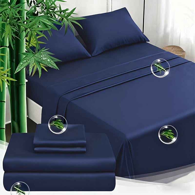 3/4pcs Bamboo Bed Sheet Set-Bamboo Kids Bed Sheet-Ultra Soft & Breathable Bed Sheets-Deep Pocket Up to 16" Hotel Soft Bedding-Perfect for Hot Sleepers-Great Gifts Bedding Sheets Set Bamboo Sheets Sets All Sizes Cooling Bamboo Sheets Random Color