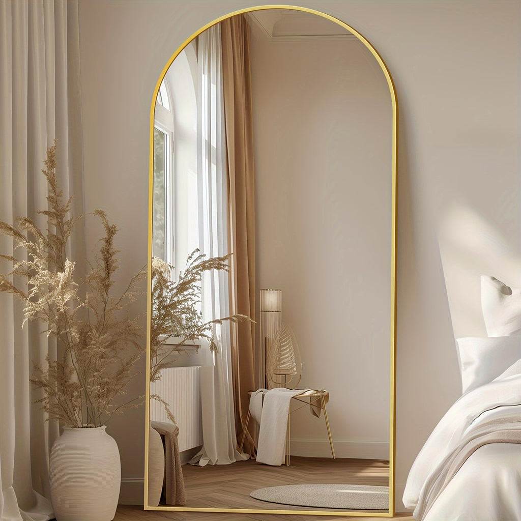 Black Arched Full Length Mirror, 58 x 18 Inch Aluminum Alloy Frame Full Body Floor Mirror with Stand for Bedroom, Entryway and Living Room