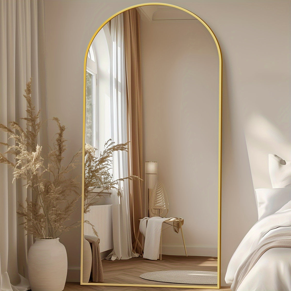 Full Length Mirror, Floor Mirror, Floor Standing Mirror Freestanding Arch Full Body Mirror with Stand for Bedroom, Hanging Mounted Mirror for Living Room Cloakroom
