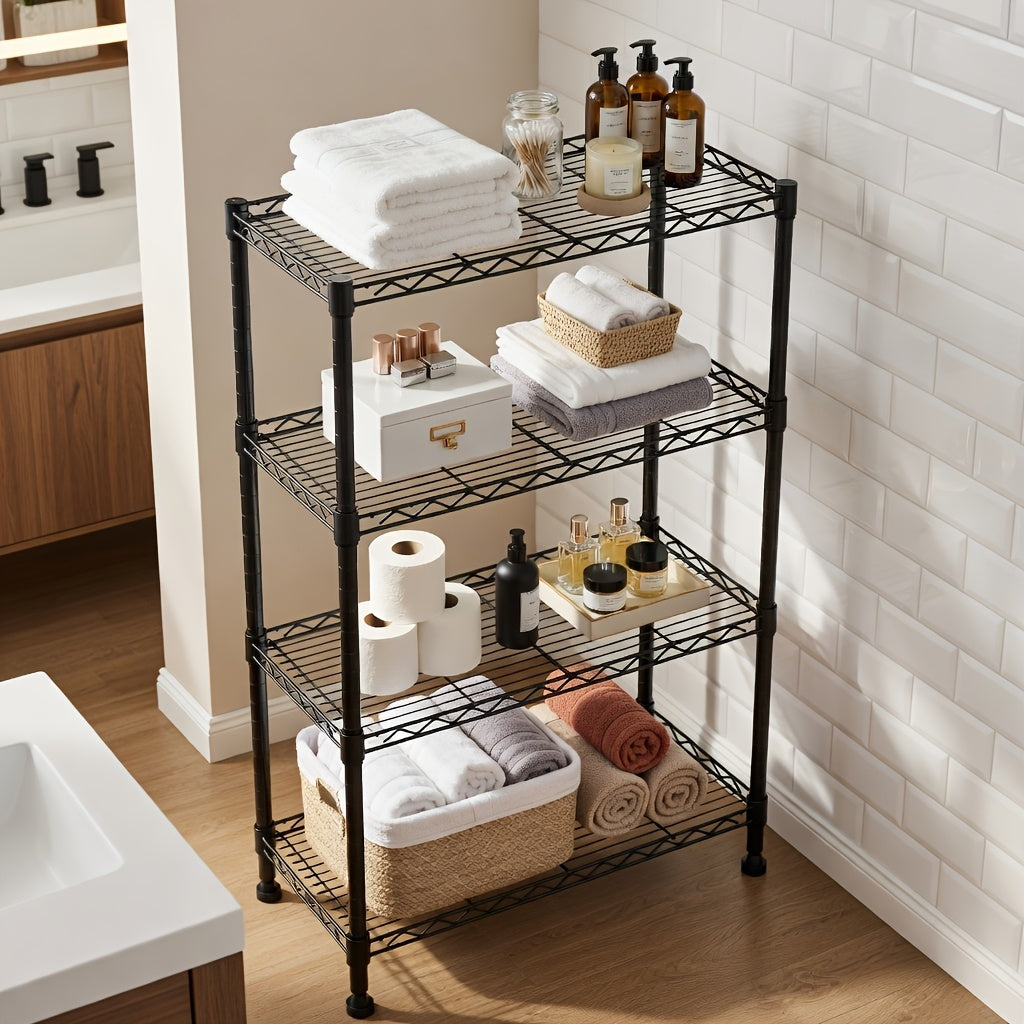 MZG Heavy-Duty Adjustable 5/4 Shelf Metal Storage Shelving Unit - Industrial Garage, Pantry, Kitchen, Workshop Organizer Tool-Free Assembly, Space-Saving Shelving Rack For Home, Commercial Use Open Shelf Design, Sturdy Construction, Utility Shelves