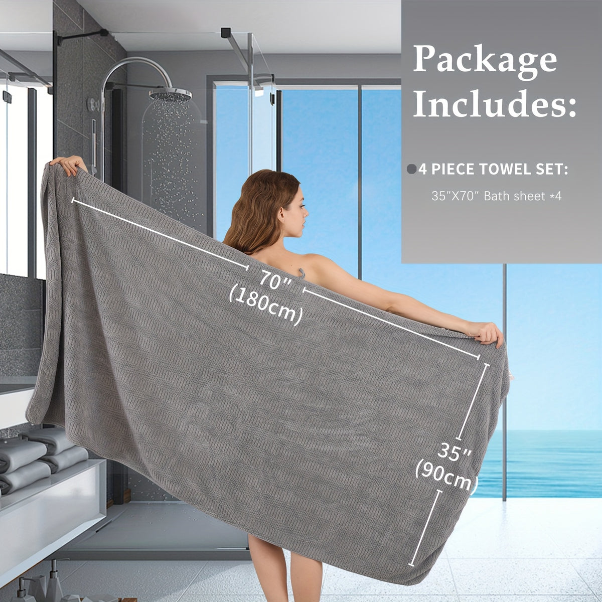 Oversized Bath Towels Set, Extra Large Towel Microfiber Soft XL Bath Sheet Super Absorbent Bathroom Towels Set Quick Dry Plus Size Shower Towels for Family Hotel, Wash Cloths