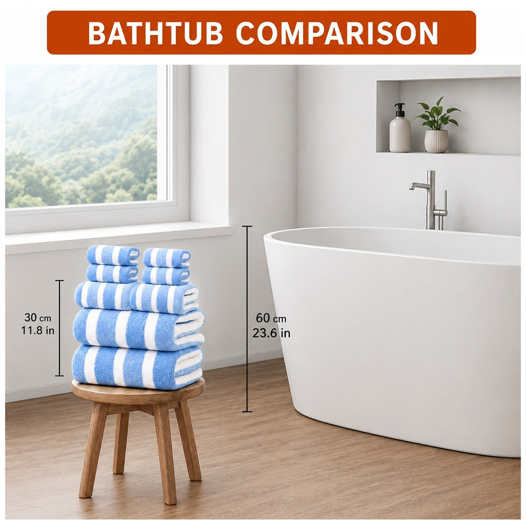 8pcs Set, No Hair Loss, Super Absorbent, Super Soft Two-color Striped Interval Bath Towel Combination, Including 2 Large Bath Towels, 2 Large Face Towels, 4 Hand Towels