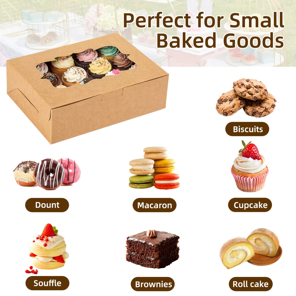 TOMNK 48pcs Cookie Boxes, Treat Boxes with Window, Cake Packaging Box, Bakery Brown/White Pastry Boxes, Caja De Galletas, Macaron Boxes, Dessert Storage Box, Kraft Cartons, for Birthday Party, Wedding, 8X6X2.5 in