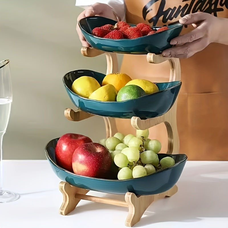 [Bamboo Wood Stand] A Creative Two-Tier/Three-Tier Kitchen Fruit Basket, Large-Capacity Layered Fruit Basket, European-Style Dried Fruit Tray, Bamboo Wood Stand, Household Snack Plate, Candy Tray, Fruit Basket