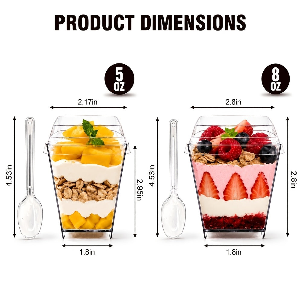 (Quick Arrival) 25/50/100/150/200 Packs 5/8oz Plastic Dessert Cup with Lid & Spoon Set, Pudding Cup with Lid, Mini Dessert Cup, Party Gathering Use, Suitable for Large Gatherings, Family Gatherings, Camping Picnics