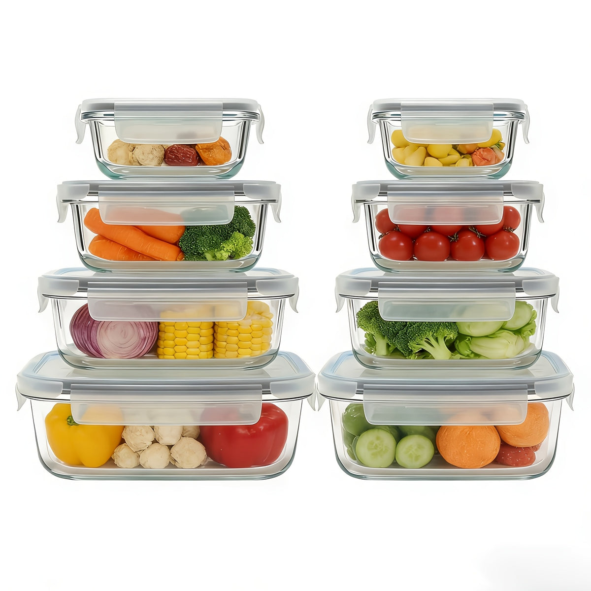 Premium Glass Food Storage Containers, Airtight Leak-Proof BPA Free Stain-Resistant Easy-Clean Design, Microwave Oven Freezer And Dishwasher Safe, 8pcs, for Meal Prep And Bento Boxes