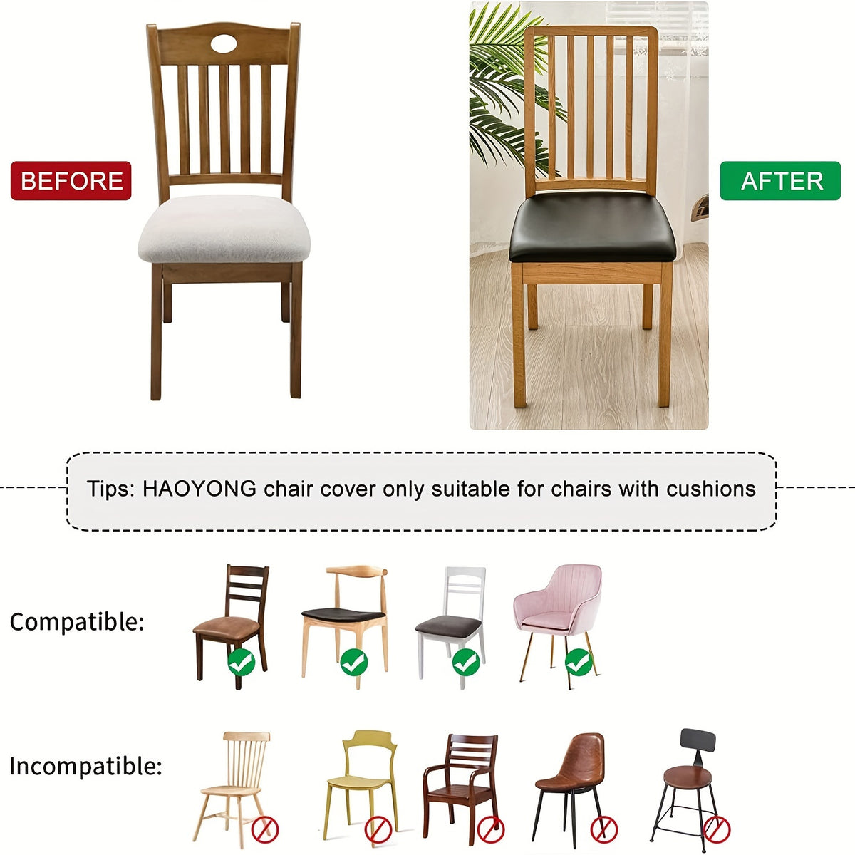 4/6pcs 100% Waterproof PU Dining Chair Slipcovers - Removable Upholstered Chair Cushion Cover For Dining Room, Kitchen, Hotel, And Home Decor