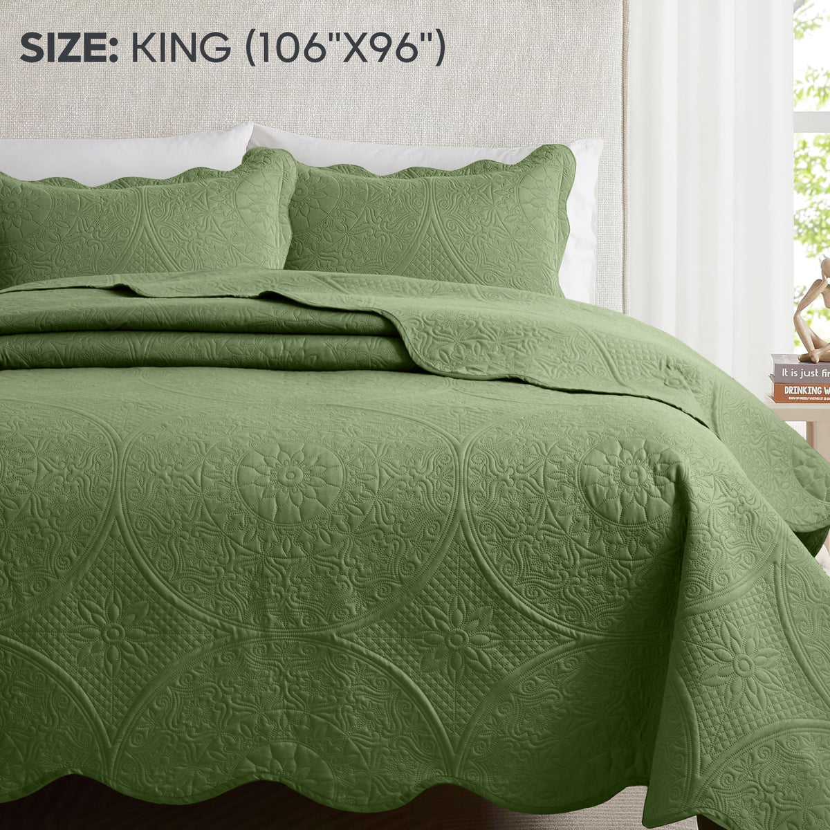 3pcs Luxury Quilted Bedspread Set – Oversize Quilt Coverlet Soft & Cozy Floral Bedspread with Pillow Shams, Breathable Lightweight for Bedroom & Guest Room Decor