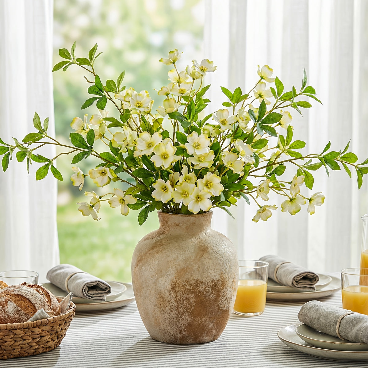 TOMNK Ceramic Farmhouse Vase with Handle - Vintage Base Suitable for Shelf, Coffee Table Centerpiece, Rustic Tabletop Vase for Books & Decor, Ceramic Flower Holder for Fireplace Mantel, Bookshelf, Dining Desk Decoration