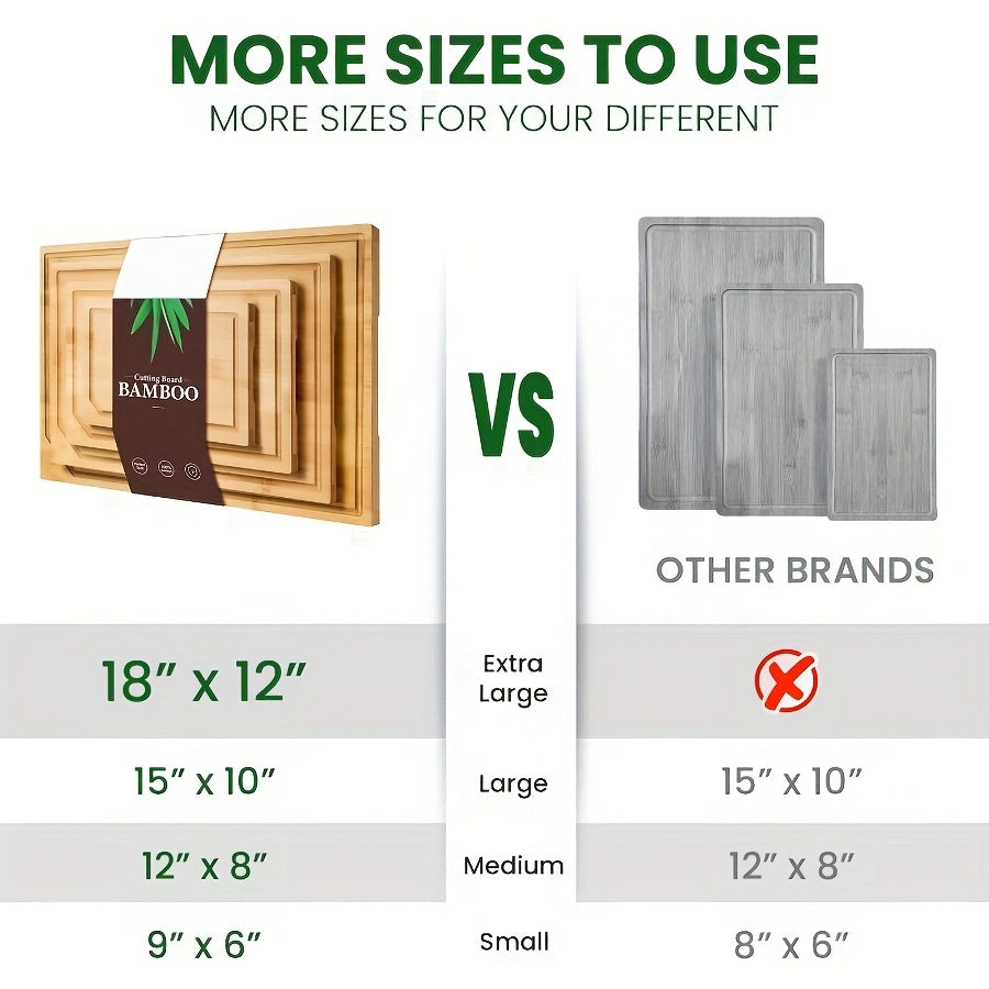 4pcs of Oversized Bamboo Chopping Board Set with Juice Tank Design, Suitable for Durable Chopping Boards for Meat, Vegetables and Fruits. Mother's Day/ Father's Day Gifts, Essential Kitchen Tools for Family and Friends., Fruit Slicing, Oversized