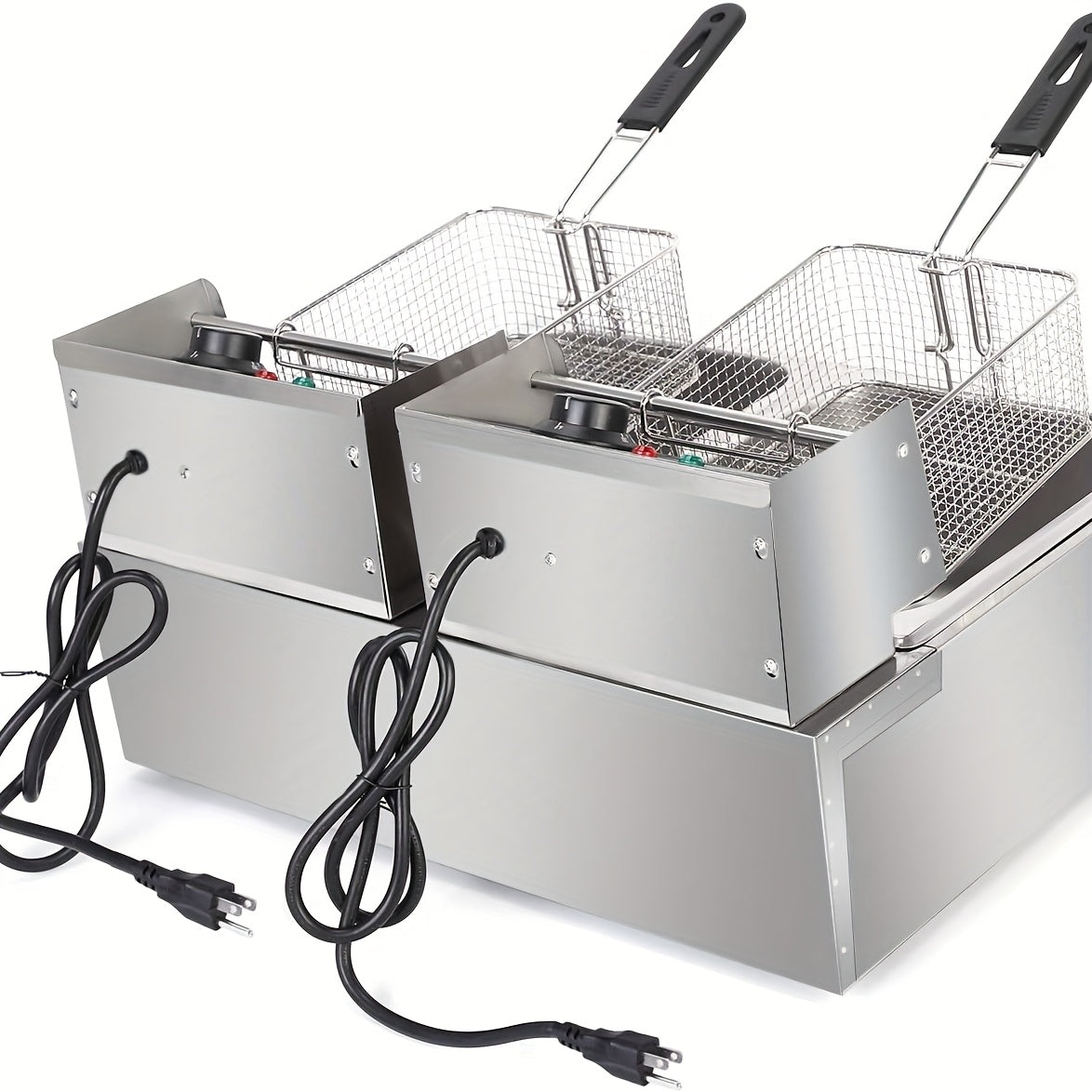 Stainless Steel Electric Deep Fryer with 2 Baskets And Lids, Adjustable Temperature Control, US Plug - Outdoor/Indoor Use for French Fries, Chicken, Donuts, Commercial & Home Kitchens, Deep Fryer Basket
