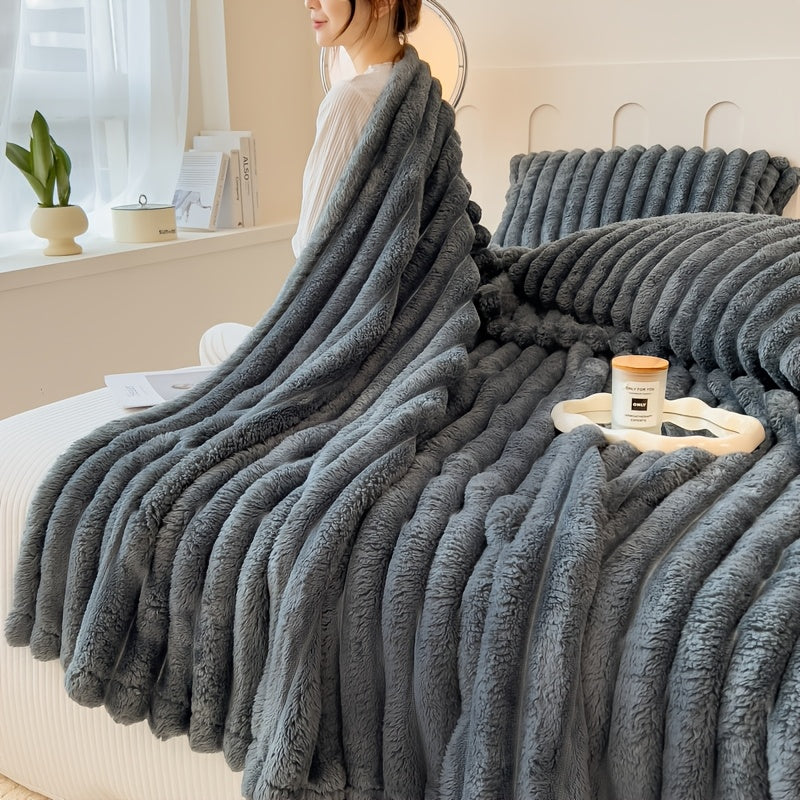 Double-Sided Faux Rabbit Fur Blanket, Soft Fleece Throw in Four Colors and Sizes for Sofa Naps, Bed Layering, Office Comfort and Cozy Gift Ideas