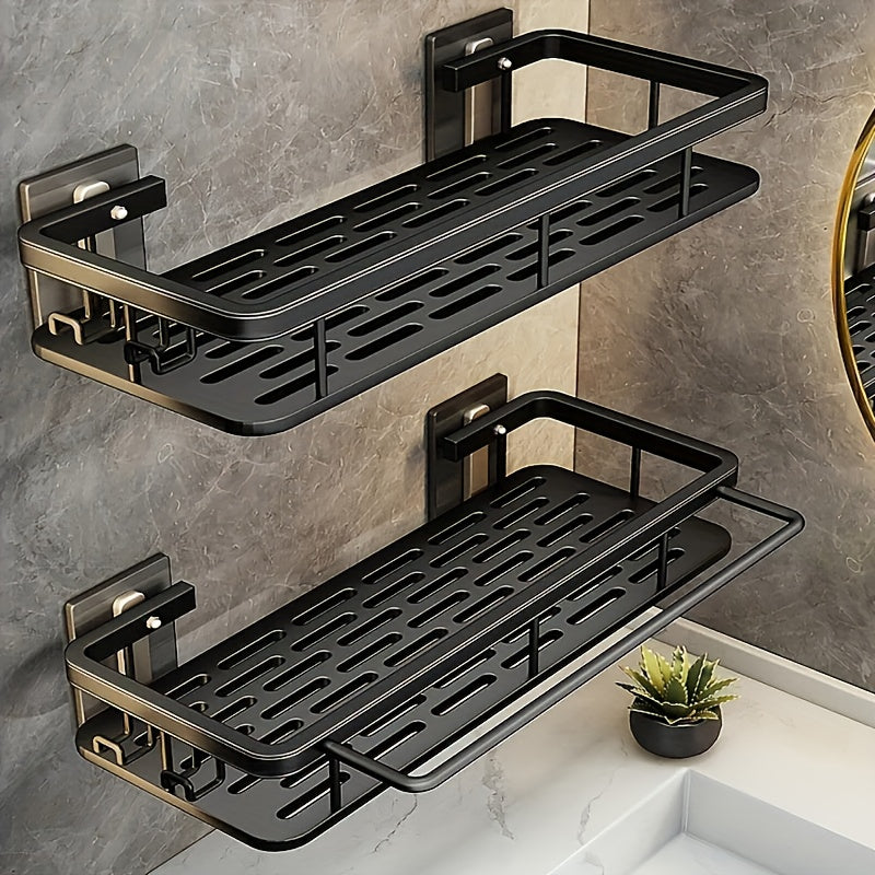 2pcs Stainless Steel Shower Caddy Racks - Rust-Resistant Wall-Mounted Bathroom Organizer with 2-Tier Shelves, Space-Saving Corner Storage for Shower & Bathtub Accessories (Black), Shower Caddies