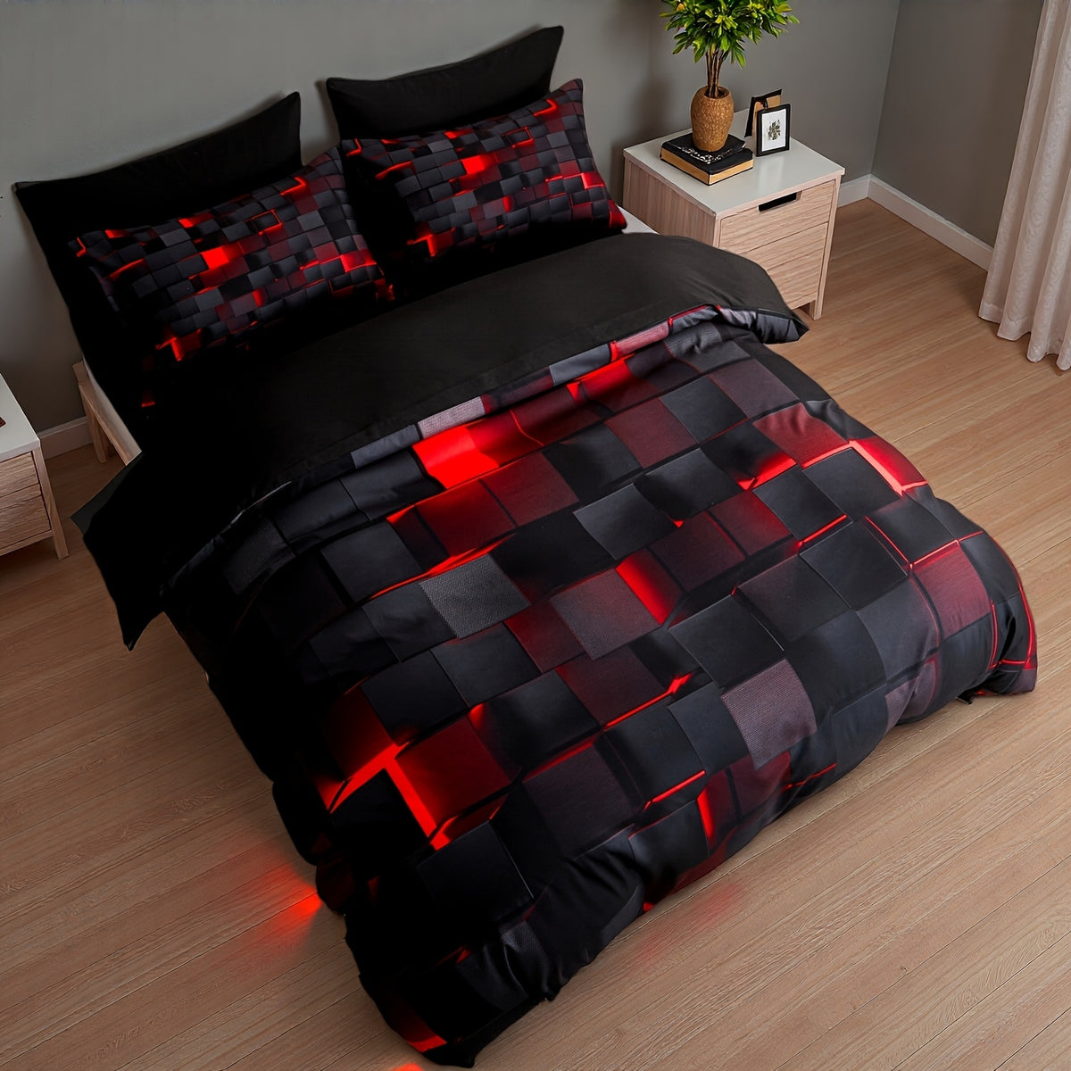 2/3pcs Cool Tech Digital Print Duvet Cover Set for All Seasons, Available In Red And Blue, In Four Sizes (Twin, Double, Queen, King)(1 Duvet Cover + 1/2 Pillowcase, No Filling), Gifts for The Family