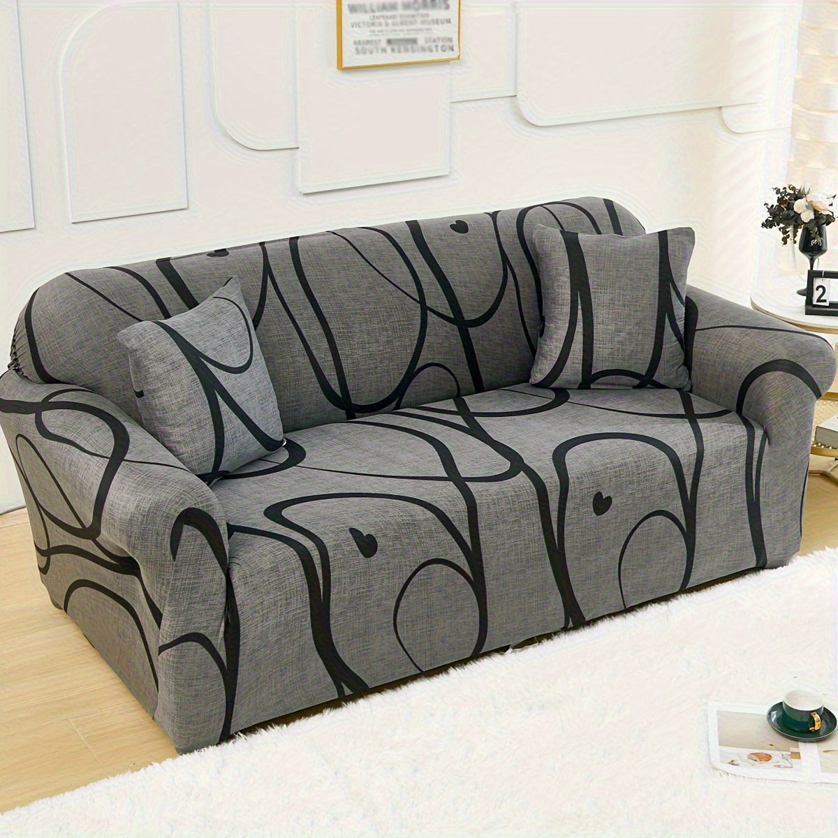 Modern Stretch Full-Size Sofa Cover - High-Stretch Polyester Blend, Non-Slip & Machine Washable, Digital Print Telescopic Fit for 1-4 Seater Sofas, Home & Office Dual-Use, Contemporary Style, Furniture Protector, Floral Pattern, Snug Elastic, Furniture Sl