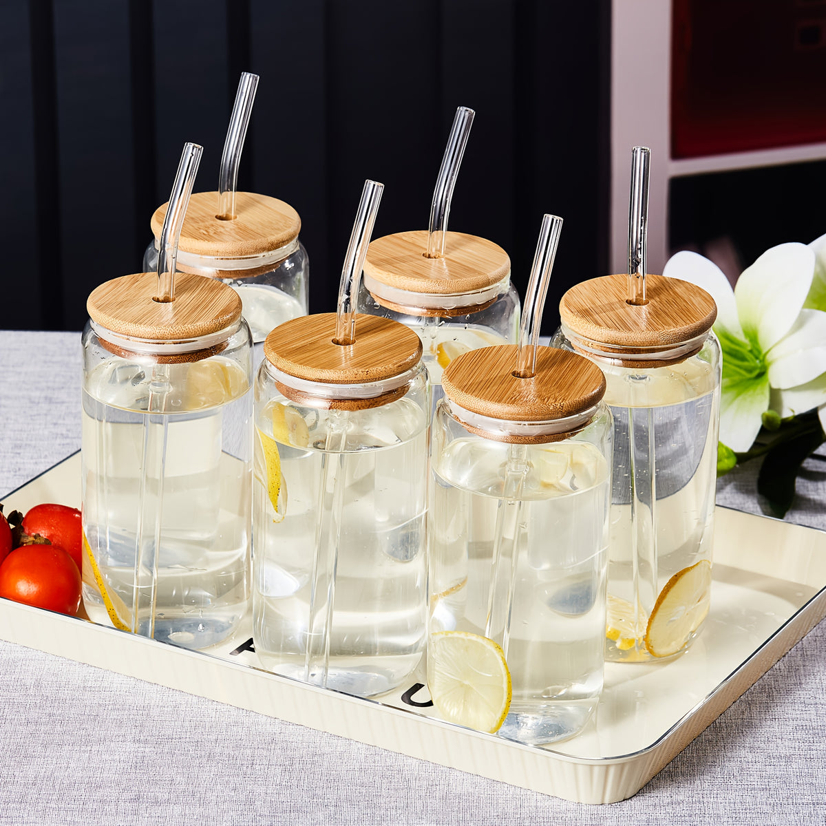4/6pcs, 18.6oz/550ml, Including Lid, Straw, Straw Brush Glass Cup Set. The Elegant Shape Of The Drinking Cup Is An Ideal Gift, And The Can Shaped Glass Cup Is Suitable for Any Beverage And Occasion