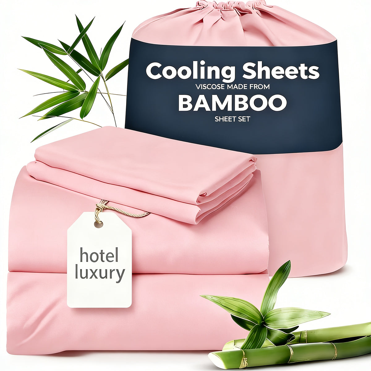 3/4pcs Cooling Sheets Set - Bamboo Bed Sheets Set Queen Size - Luxury Fitted Sheet Set - 1660TC Ultra Soft Children Sheet & Pillowcase Sets - Deep Pockets - Unmatched Comfort & Softness Sleep - Perfect Fit for All Beds Set - Include Random Color