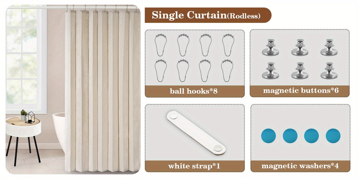 1pc Foldable Door Curtain, No-Rods Partition Privacy Waterproof, with Hook Attachment And Binding, All Season Available Bathroom
