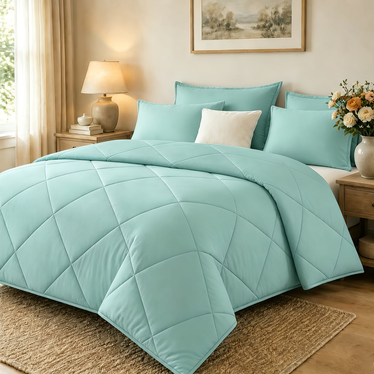2/3pcs Solid Color Diamond Quilted Large/King Size Bedding, Soft, Comfortable, and Fluffy with Microfiber Filling and Lightweight, Breathable Fabric. Easy to Care for, Warm for All Seasons. Includes Comforter and Pillowcases. Luxurious Quality
