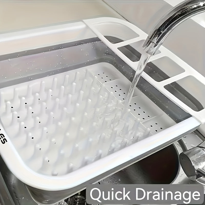 Collapsible Dish Drying Rack with Utensil Holder, Space-Saving Plastic Plate and Bowl Drainer for Home Kitchens, RVs, Camping and Travel Trailers