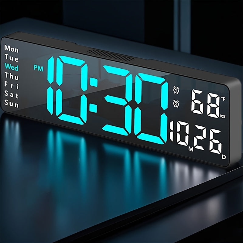 1pc 16inch Smart Digital Wall Clock - Large Color LED Display, Auto 10-Level Brightness, 12/ 24H Time, Temperature/ Humidity Monitor, Dual Alarm with Snooze, USB Powered, Perfect for Living Room/ Office/ Bedroom(Includes Remote Control)