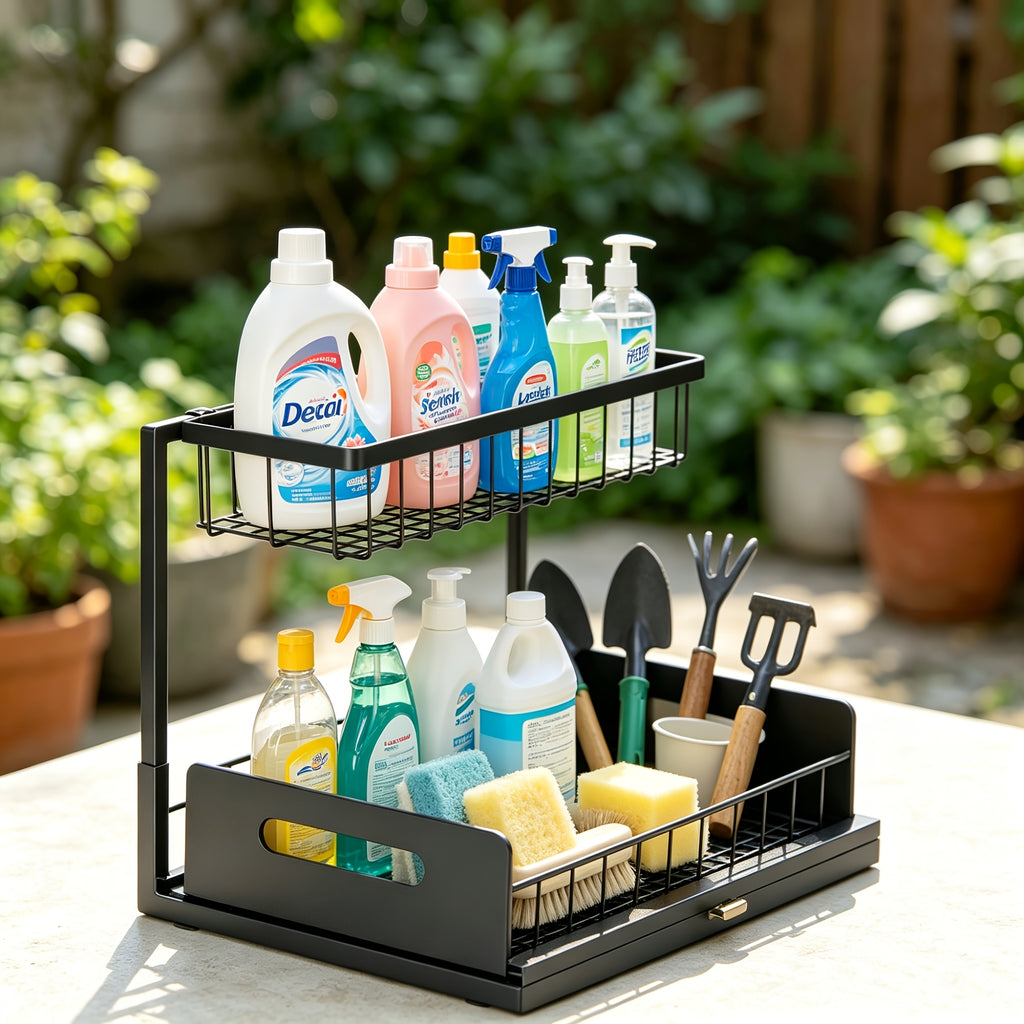 2-Tier Under Sink Organizers And Storage, Under Sink Organizer, Slide Out Pull Out Cabinet Organizer Shelf, Metal Sliding Drawer for Kitchen Bathroom Pantry Cabinet Closet Organization Rack (1 PACK/2 PACK)