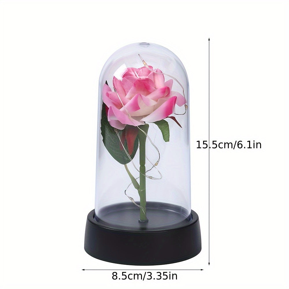 Immortal Flower Artificial Rose Dome Cover Glow Home Ornaments Decorative Valentine'S Day Gift Birthday Gift