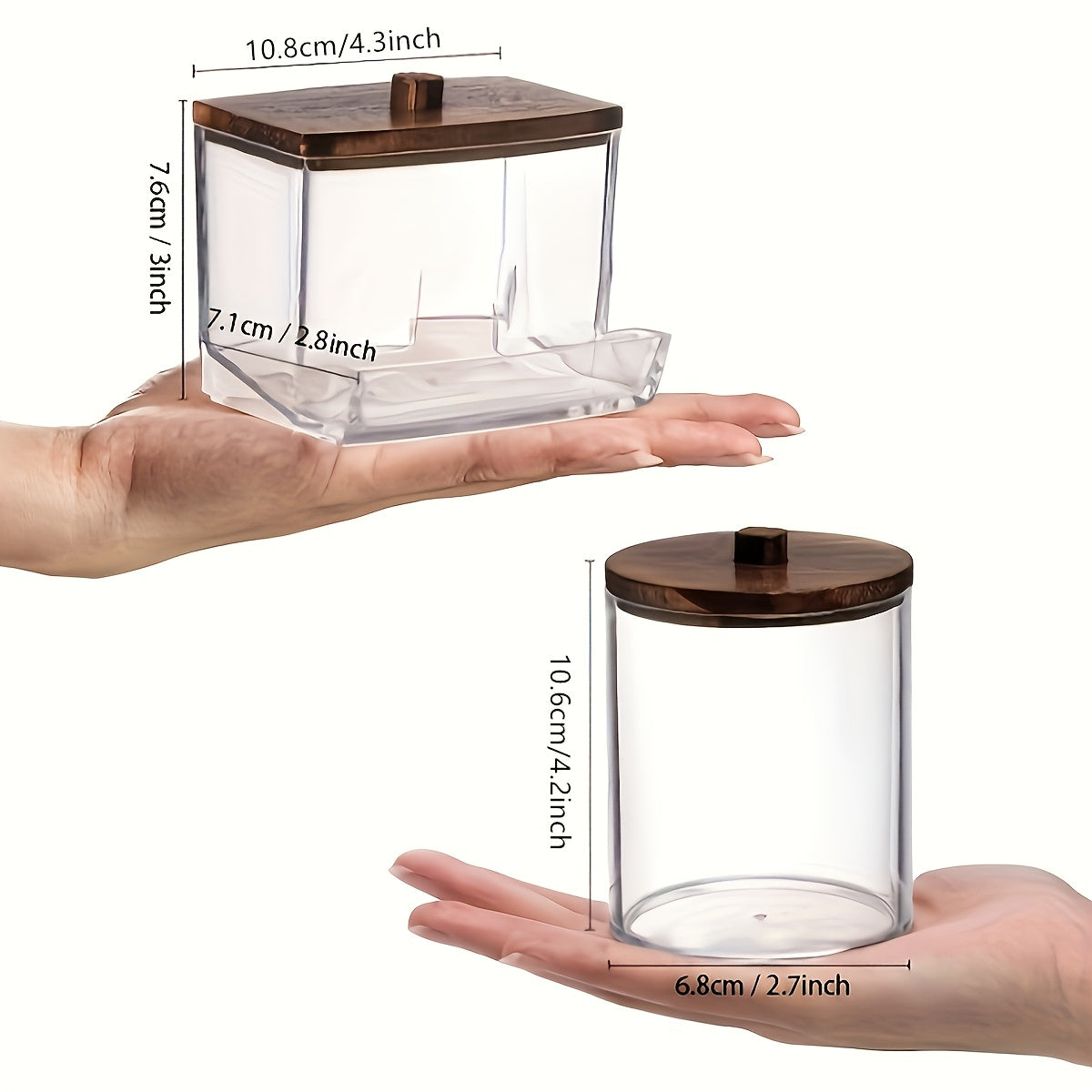 3/4/5 Cotton Swab Box Dispenser, Clear Wooden Lid Pill Bottle Container with Lid, Toilet Bathroom Jar, Cotton Ball Cosmetic Case, Cotton Swab, Floss, Bathroom Additions, Bathroom Storage & Organizing