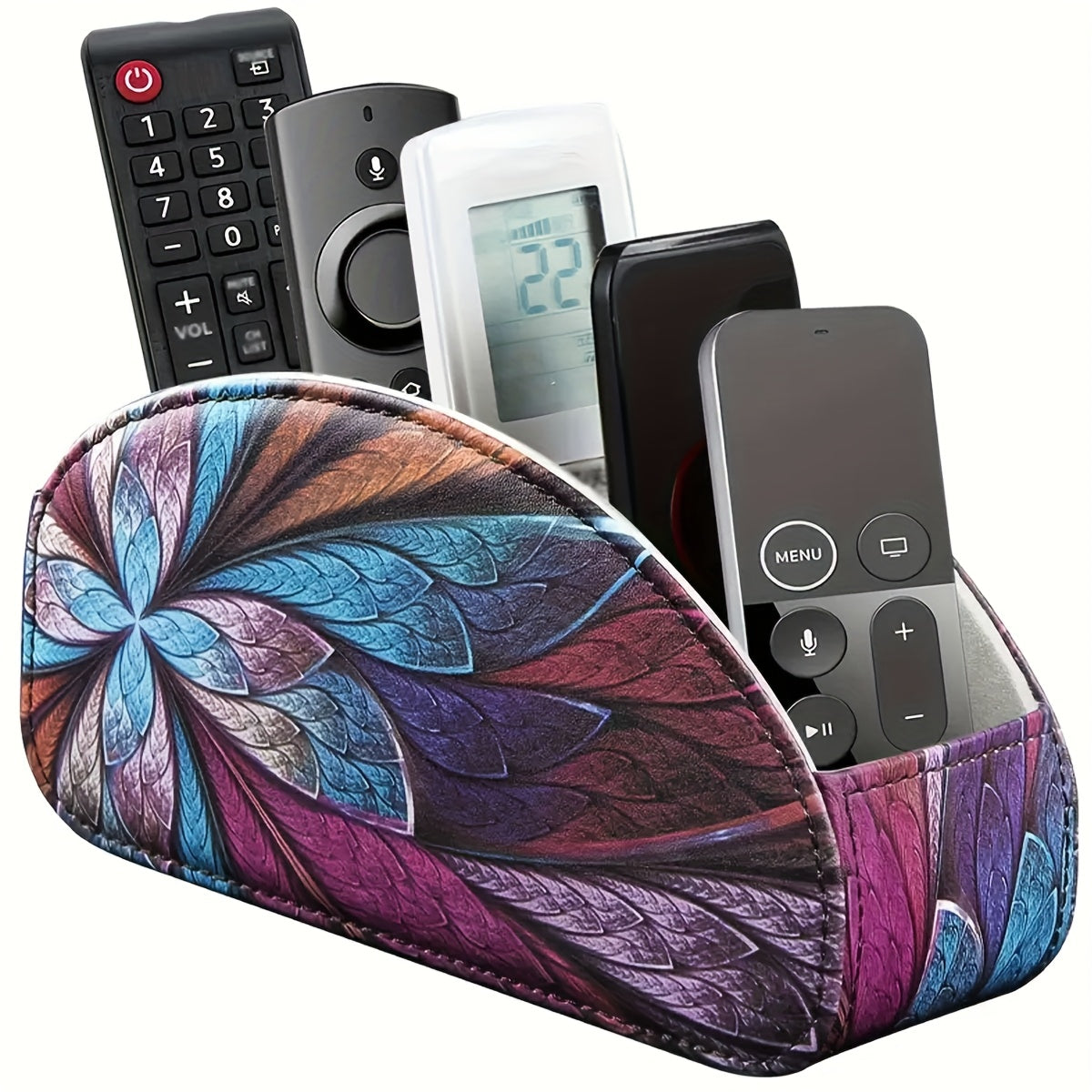 Remote Control Holder with 5 Compartments, Faux Leather Multifunctional Desktop Storage Box/Remote Organizer Caddy/Pen Case/Home Storage Container for Remote Controls, Pens, Eyeglasses, Makeup Brushes, Office Stationery, etc. Home Decor and Accessor