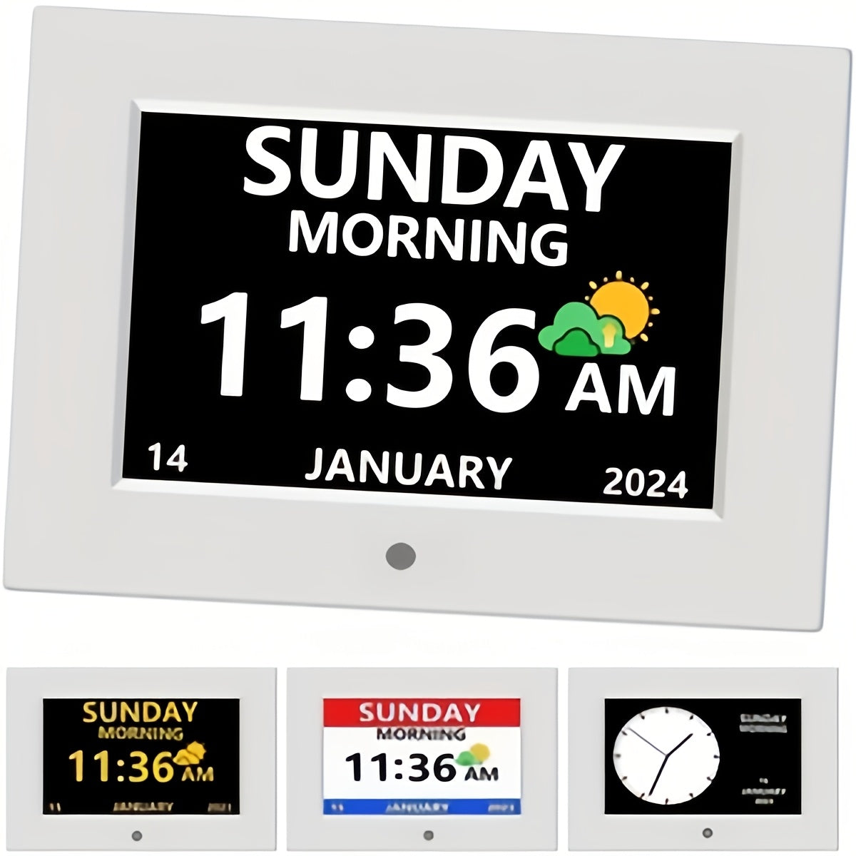 Digital Calendar Day Alarm Clock, Auto Dimmable And Sun Moon Icons, 12 Alarm Options & 18Languages, Large Digital Wall Clock, Gifts for Alzheimers, Elderly, Seniors Or Impaired Vision