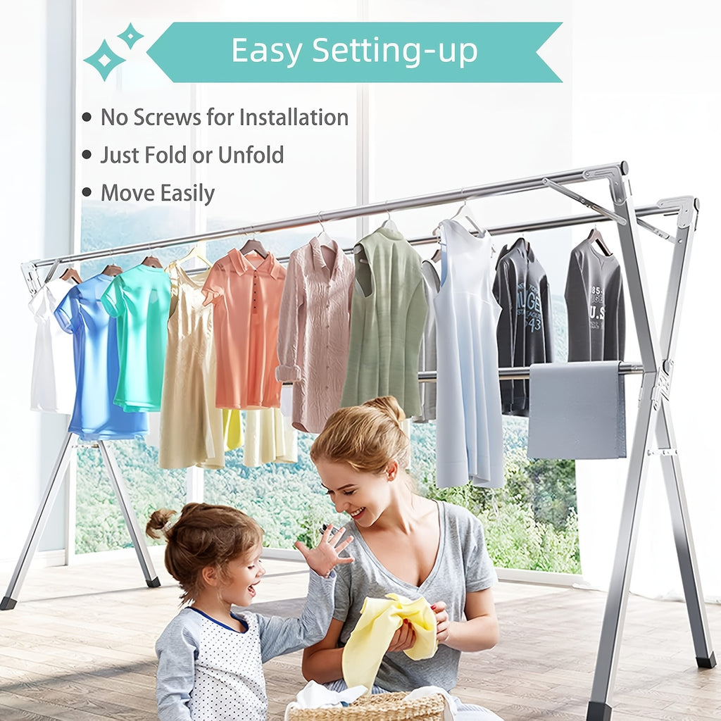 Foldable Metal Clothes Drying Rack, Adjustable Three Rod, with Space-Saving Storage, for Indoor And Outdoor Use, for Clothes, Blankets And Bedding, Drying Racks
