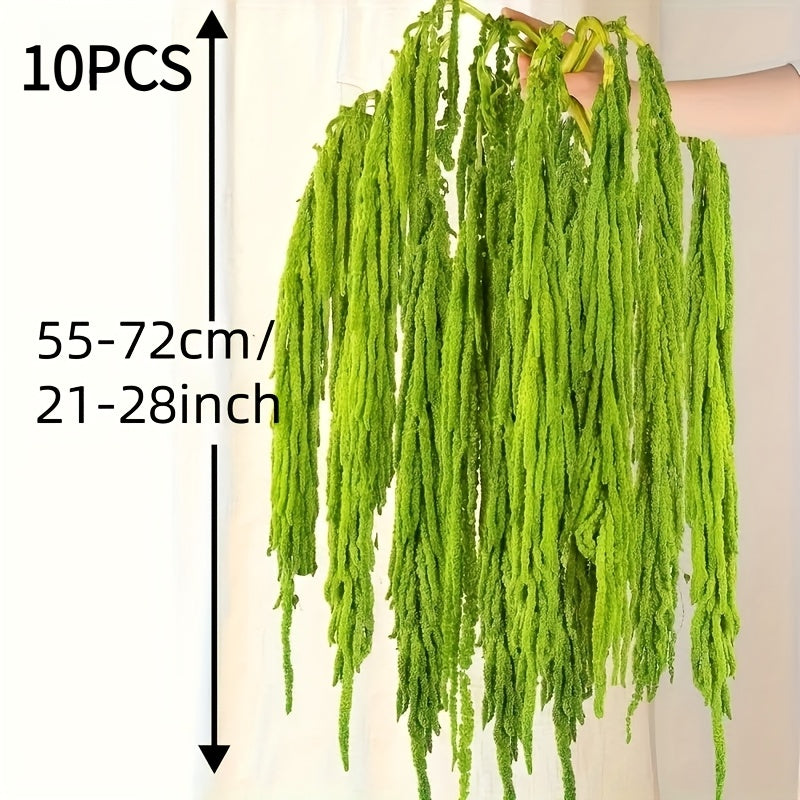 10pcs Artificial Amaranth Flowers - Elegant Green Wisteria Hanging Flowers for Bohemian Home, Party, Wedding Centerpiece, Christmas, Valentine'S Day, Outdoor Garden Decoration, Photography Prop, Bridal Bouquet Accessory
