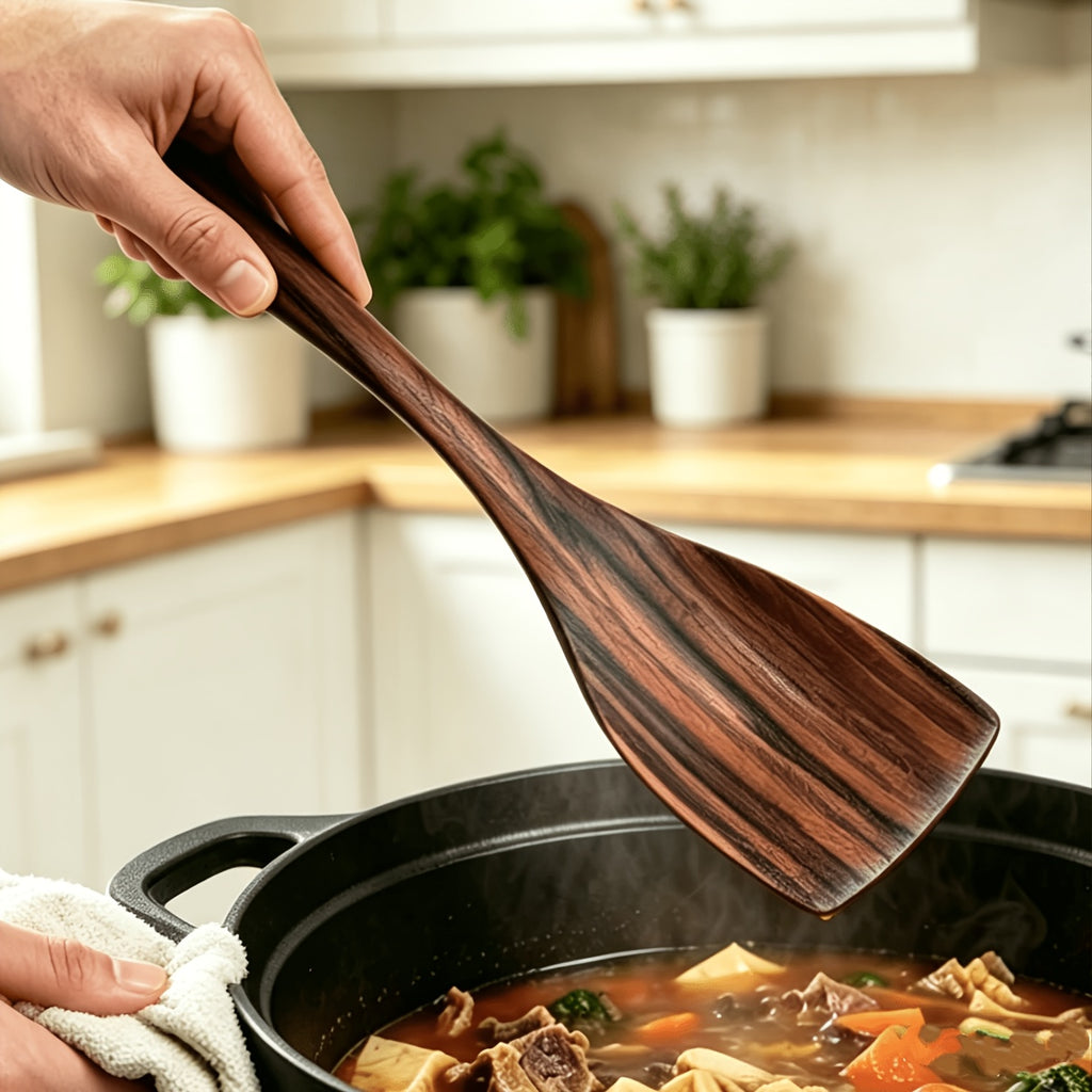 10pcs Non Stick Cookware Set, Wooden Kitchen Utensils, Heat-resistant, Including Shovel And Perforated Wooden Spoon. It Is A Stylish And Durable Wooden Multifunctional Set Suitable For Kitchen, Cooking, Baking, As Well As Casual And Formal.900g