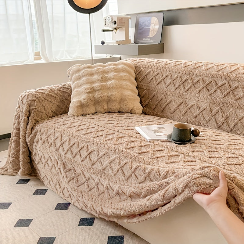 1pc Modern Jacquard Shu Velveteen Sofa Throw Cover - Pet Friendly Slipcover with Soft Plush Feel - Machine Washable, Non-Printing Single Piece Couch Protector for Home Decor - Fits Armchair to 4-Seater Sectional Sofas