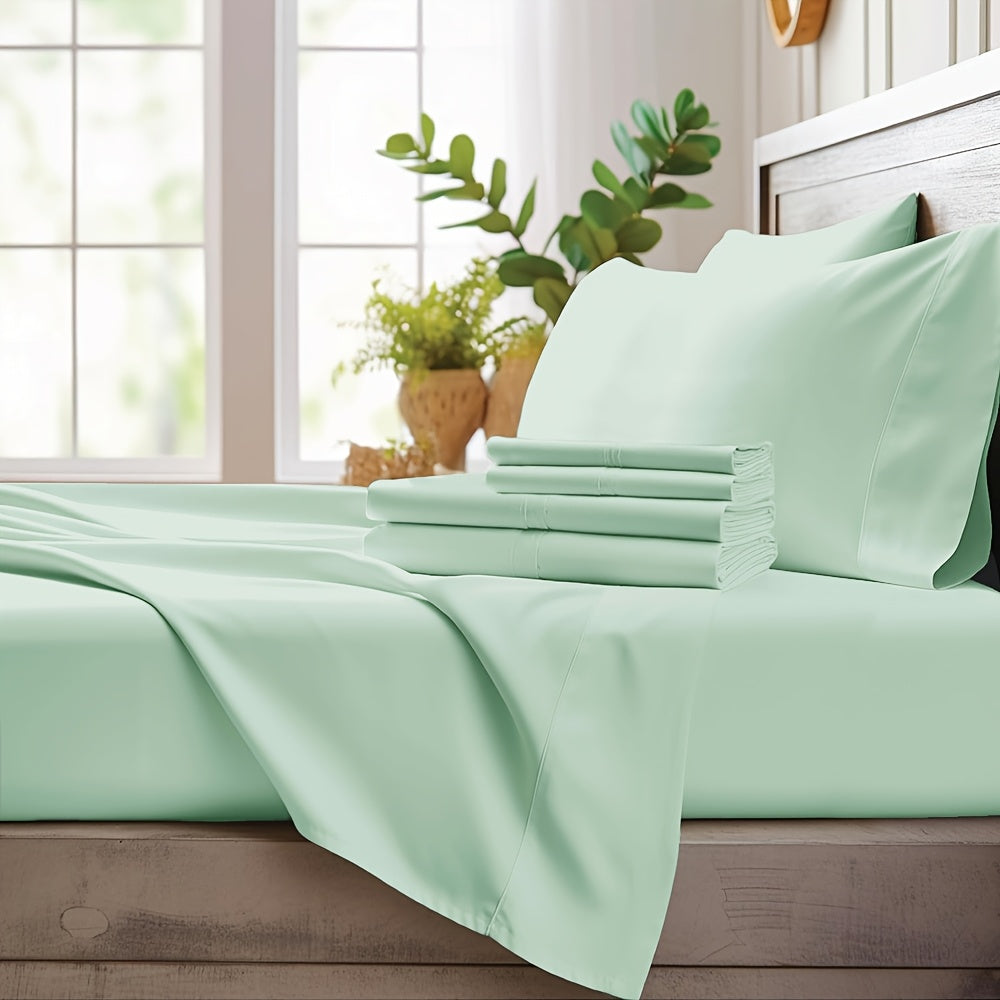 4pcs Bamboo Cooling Bedding - Cooling Bamboo Fiber Fitted Sheet Set, Extra Deep Bamboo Sheet Set- Suitable For Hot Sleepers, Kids, Children Pillowcases, Flat Sheet And Fitted Sheet - A Perfect Gift For Family, Queen And King Sizes, Next Day Delivery