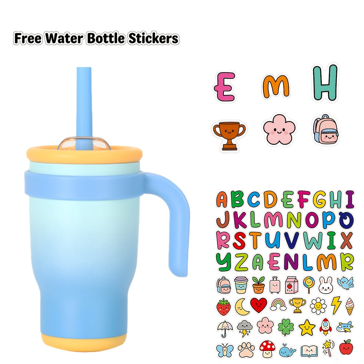 14oz Tumbler with Handle, Insulated Water Bottle with Straw And 2in 1 Lid, Stainless Steel Cup Travel Coffee Mug for Sports Office Gym Kitchen, Free Stickers