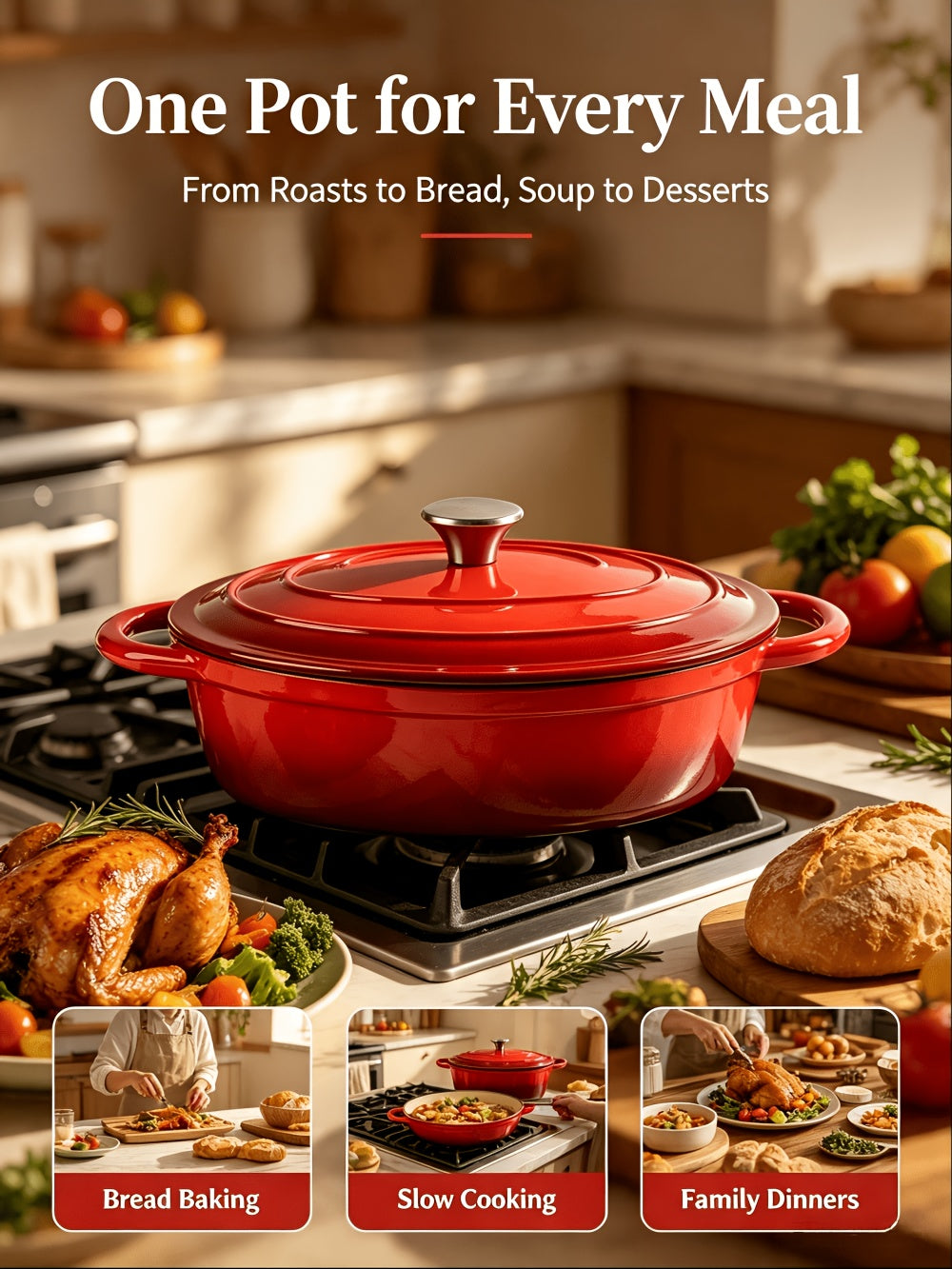 4.5QT Enameled Dutch Oven Pot With Lid, Cast Iron Dutch Oven With Dual Handles For Bread Baking, Cooking, Non-stick Enamel Coated Cookware