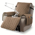 Recliner Cover with Storage Pockets, 23-Inch Quilted Chair Protector with Waterproof Layers, Elastic Straps and Washable Fabric for Pet-Friendly Living Rooms