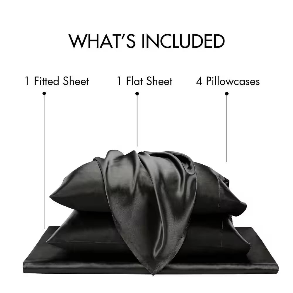 3/4pcs 2100TC Satin Sheets Queen Size Bed Set-Child Satin Bed Sheets Ultra Soft Satin Sheets Queen Set, Breathalbe Satin Bed Sheets Bed Sheets All Sizes Soft Satin Bedding for Bedroom 5 Star Luxury Hotel Experience W/ The Premium Satin Sheets