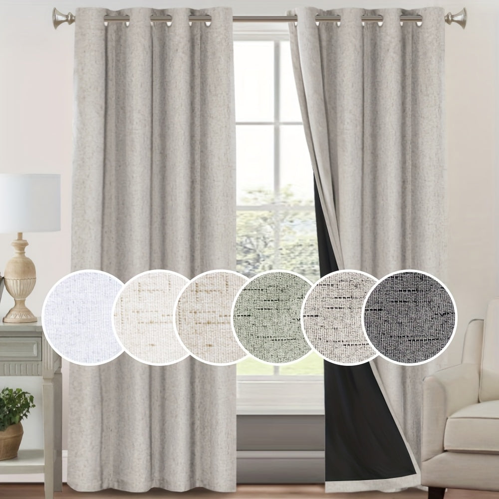 2 Panels 100% Blackout Linen Textured Curtains Thermal Insulated Curtains for Winter Noise Reducing Window Drapes with Grommet for Hall Room Bedroom Living Room PRINCEDECO