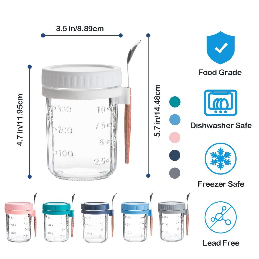4/6pcs(16oz), 8pcs(4pcs 16oz+4pcs 4oz), 12pcs(6pcs 16oz + 6pcs 4oz), Overnight Oats Containers with Lids And Spoons, Glass Mason Overnight Oats Jars, Large Capacity Airtight Jars for Milk, Cereal, Fruit