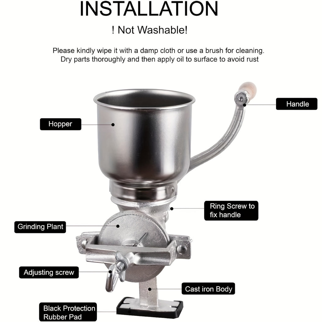 High Hopper Grain Mill Cast Iron Grain Grinder Manual Coffee Grinder Heavy Duty Food Mill With Shild And Clamp For Nuts Flour Corn And Wheat