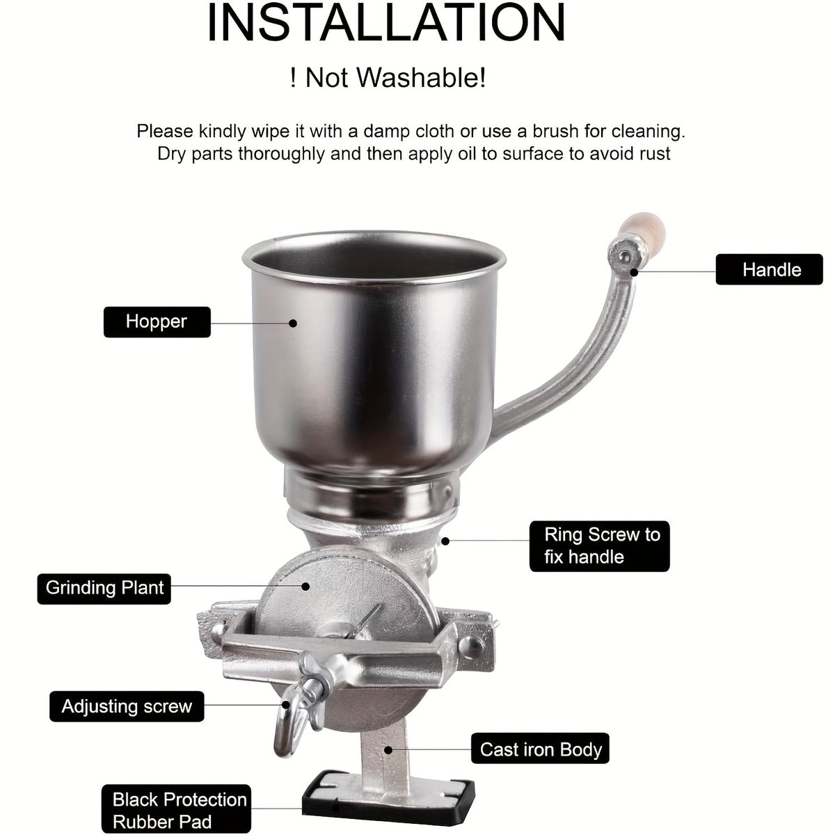 High Hopper Grain Mill Cast Iron Grain Grinder Manual Coffee Grinder Heavy Duty Food Mill With Shild And Clamp For Nuts Flour Corn And Wheat