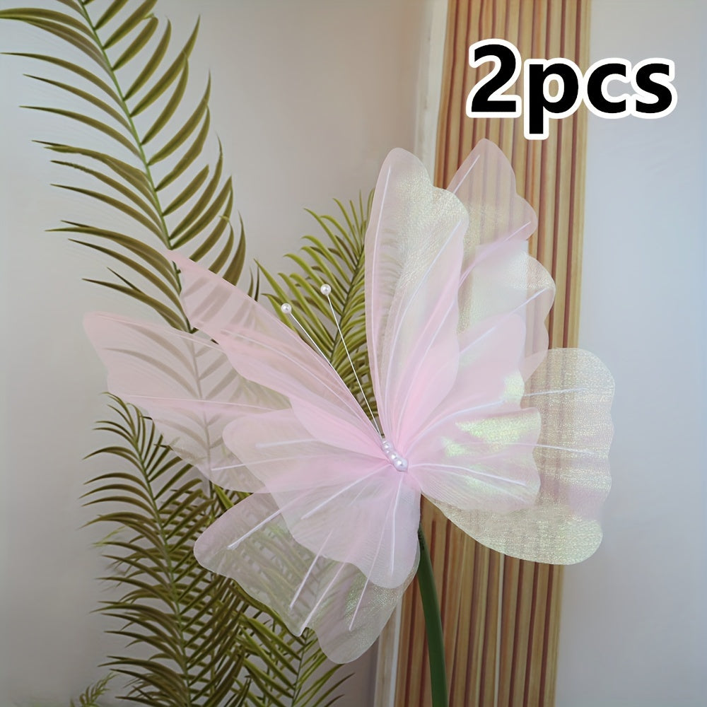 2pcs 3D Butterfly, Artificial Butterfly Wedding Decorations, Featherless, No Electricity Required, for Home, Garden, Bride, Party, All Seasonal Holiday Atmosphere, Home Decor, Outdoor Decor, Family Decor