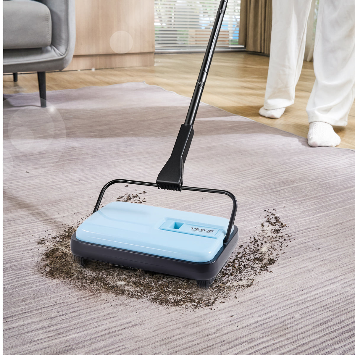 VEVOR Carpet Sweeper Manual, Floor Sweeper with 300 ml Dustbin Capacity Easy to Empty, 6.7 inch Cleaning Width for Home Office Carpets Pet Hair Dust, Purple/Red/Blue