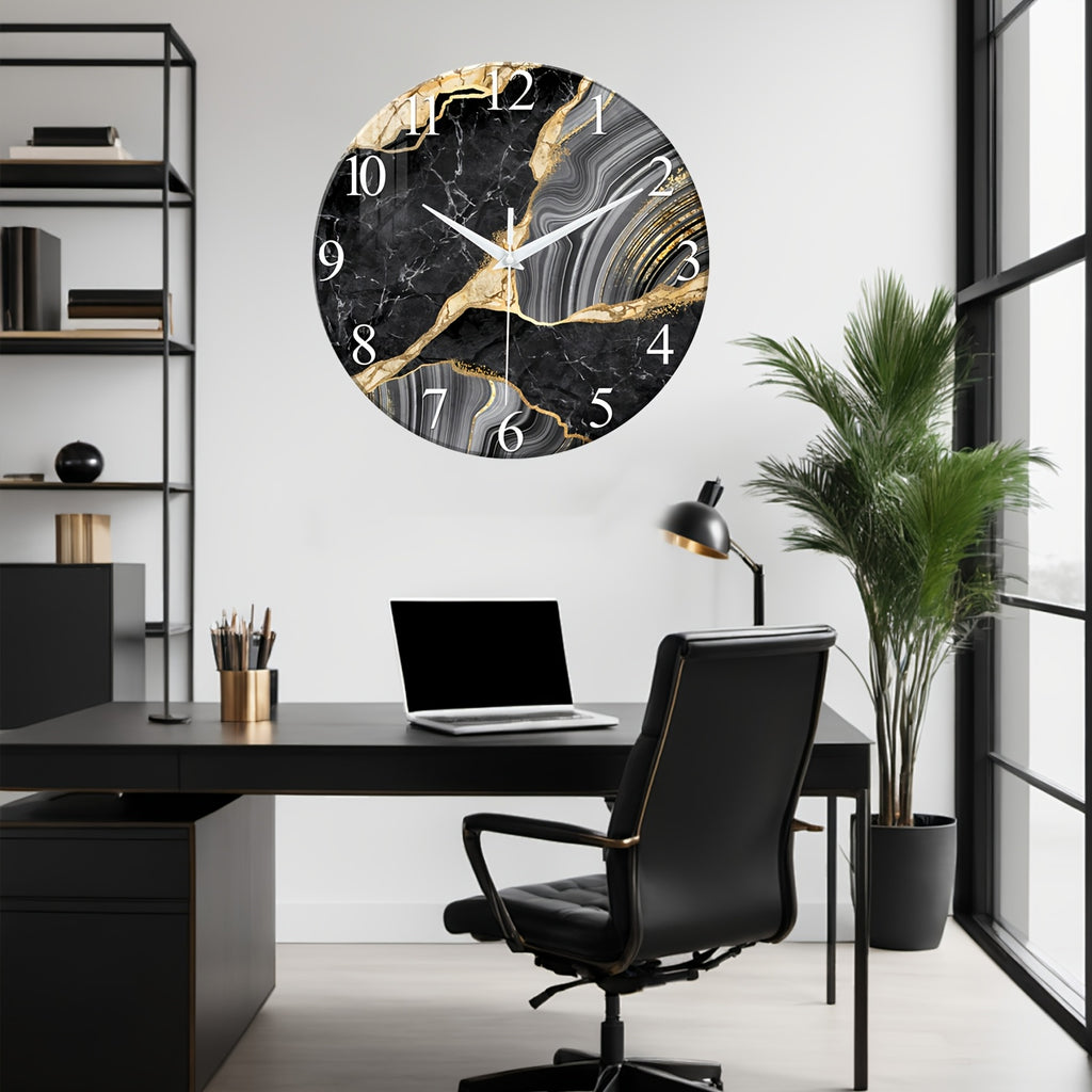 Modern Large Glass Wall Clock - Marble Texture, Silent Non-Ticking, AA Battery Powered (Batteries Not Included), for Modern Living Room, Bedroom, Kitchen, Office Wall Decor, Christmas And Housewarming Gift, Modern Living Room Decor, 12-24 Inch