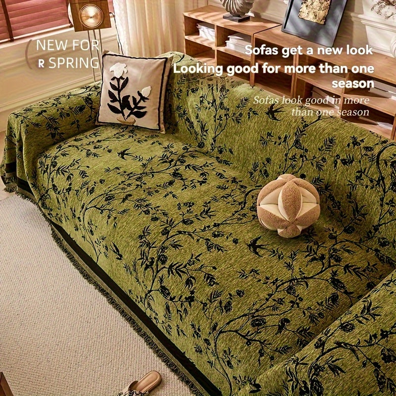 Chenille Thickened Sofa Throw for Flowers And Plants Pattern, Suitable for Living Room And Office Decor, Pet-safe, All-season Use, And Durable, Non-slip.