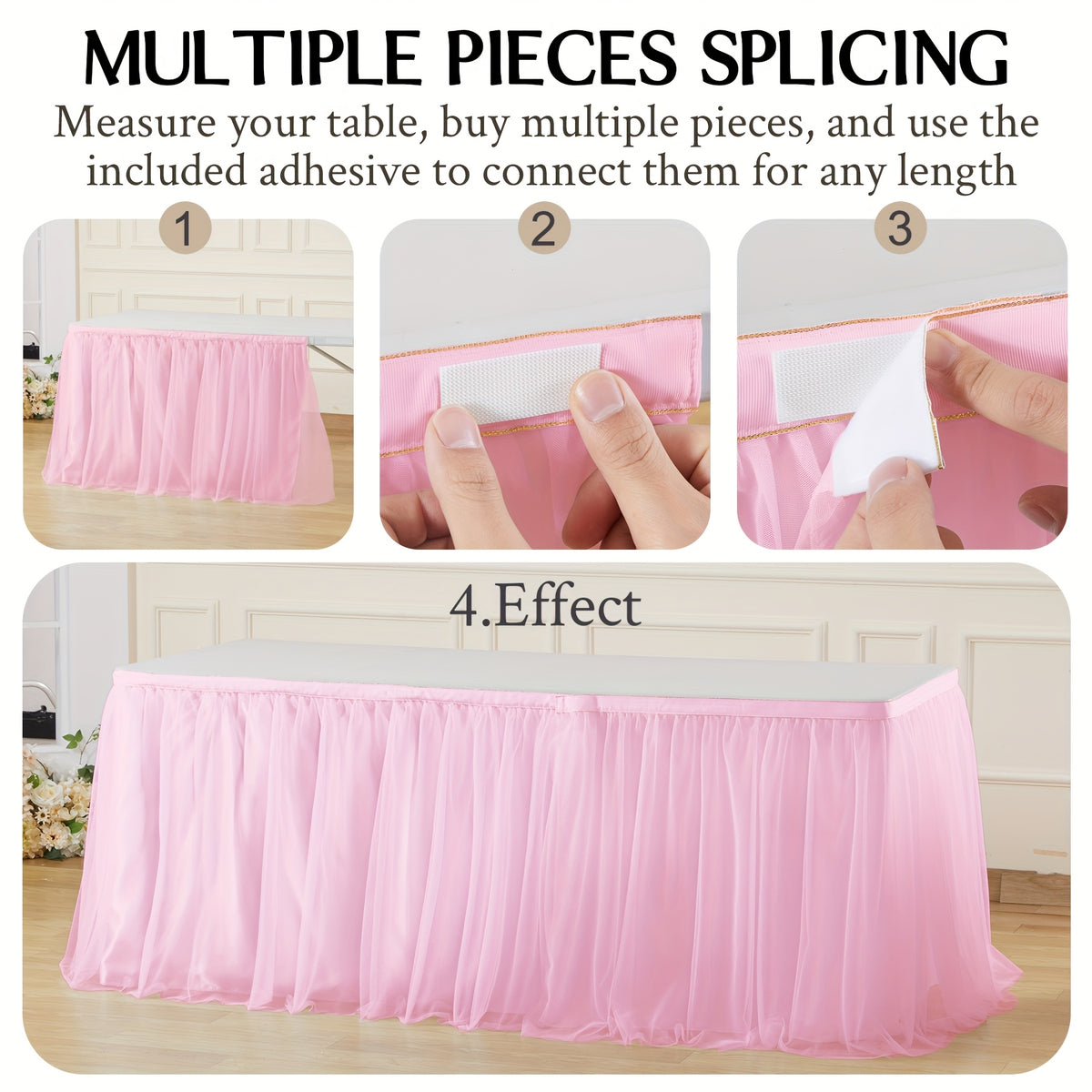 6Ft Pink Tulle Table Skirt Tablecloth, Pink Ruffle Tutu Table Skirts, for Rectangle Tables Or Round Tables Desk Skirt for Princess Birthday Party Cake Dessert Table Decorations Halloween, Christmas