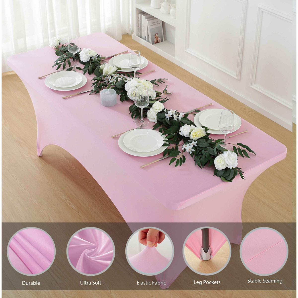 1pcs 4ft/6ft/8ft Spandex Tablecloth, Fitted tablecloth, Wrinkle Resistant Stretchable Rectangle Table Cover For Event, Wedding & Parties